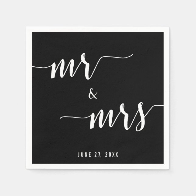 Jetables Calligraphie Mariage noir serviettes (Devant)