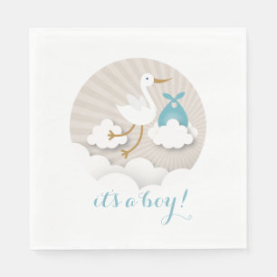 Jetables Cigogne + Serviettes de baby shower de garçon de
