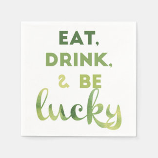 Jetables Cocktail "Mange, Bois et Be Lucky" Serviettes