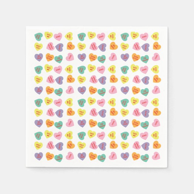 Jetables Conversation Coeurs bonbons Papier serviettes (Devant)