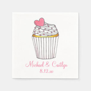 Jetables Cupcake Coeur rose Mariage personnalisé serviettes