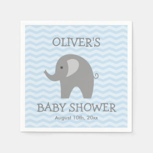 Jetables Éléphant gris et serviettes bleues de baby showe