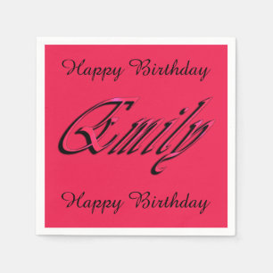 Jetables Emily, Nom, Logo, Serviettes Rose Anniversaire.