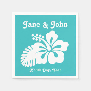 Jetables Hibiscus tropicaux en serviettes turquoise
