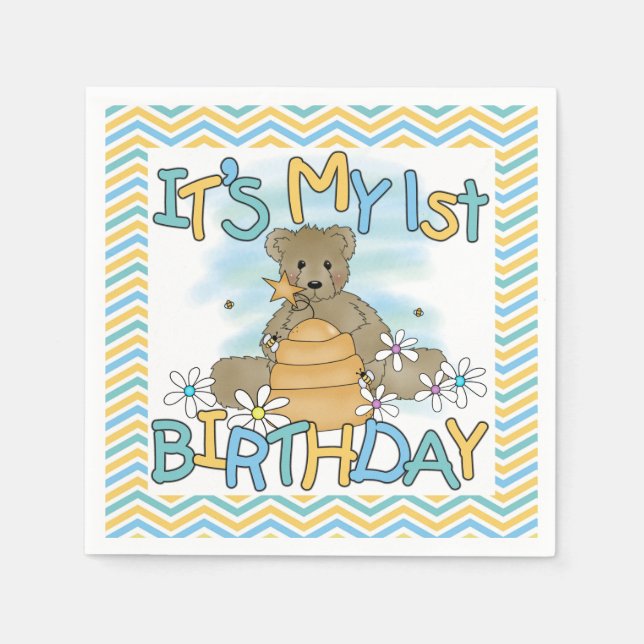 Jetables Honey Bear 1er Anniversaire Papier serviettes (Devant)