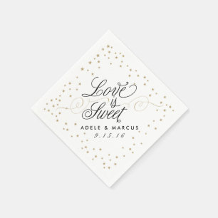 Jetables "L'amour est doux" Gold Stars Mariage serviettes