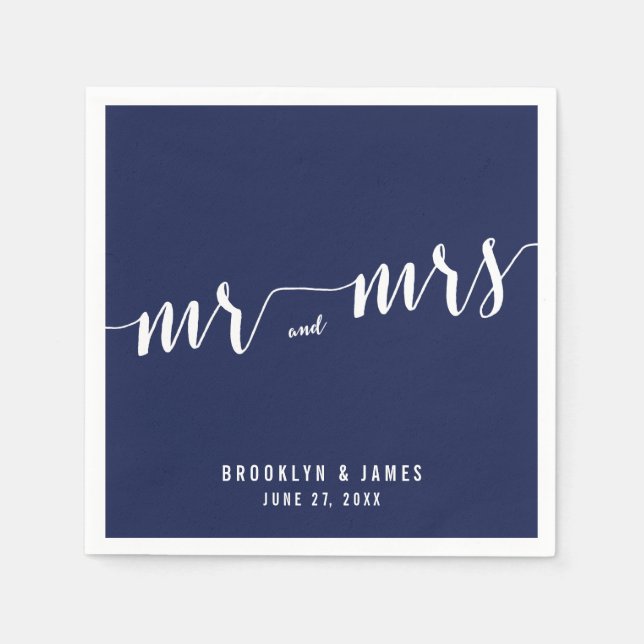 Jetables Mariage bleu marine simple serviettes (Devant)
