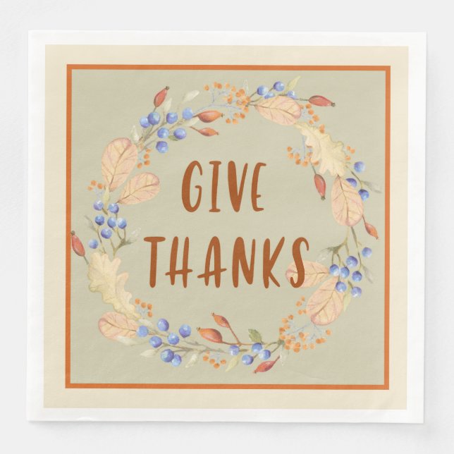 Jetables Merci, Serviettes de couronnes Thanksgiving (Devant)