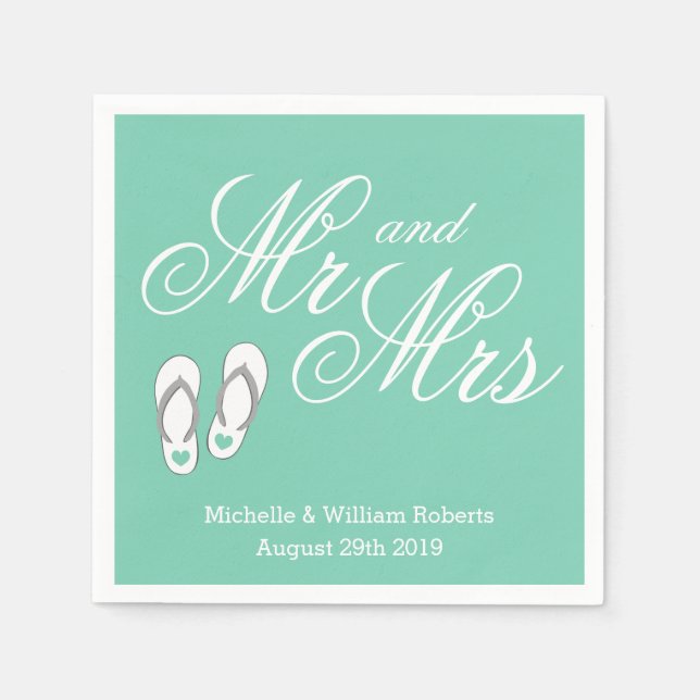 Jetables Monnaie de plage M. et Mme mariage serviettes (Devant)