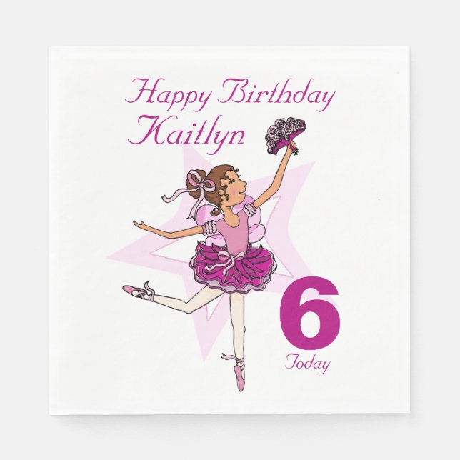 Jetables Née ballerine filles 6e anniversaire serviettes (Devant)