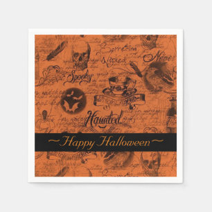 Jetables Orange et serviettes de Halloween hantées par noi