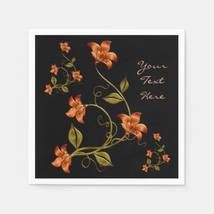 Jetables Orange Lillies Floral Pattes de serviettes noires