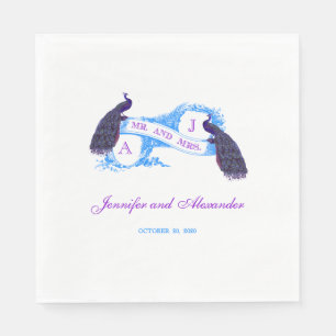 Jetables Paon turquoise pourpre épousant les serviettes de