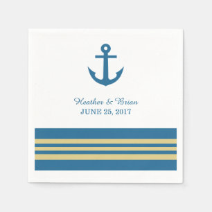 Jetables Papier Ancre bleu or nautique serviettes