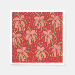 Jetables Papier Rouge Tropical Fleurs Fiesta serviettes
