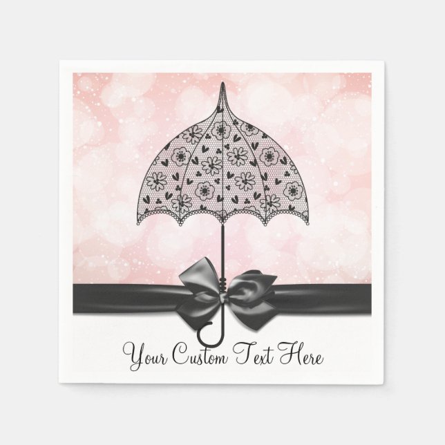 Jetables Parapluie en dentelle noire Douche rose serviettes (Devant)