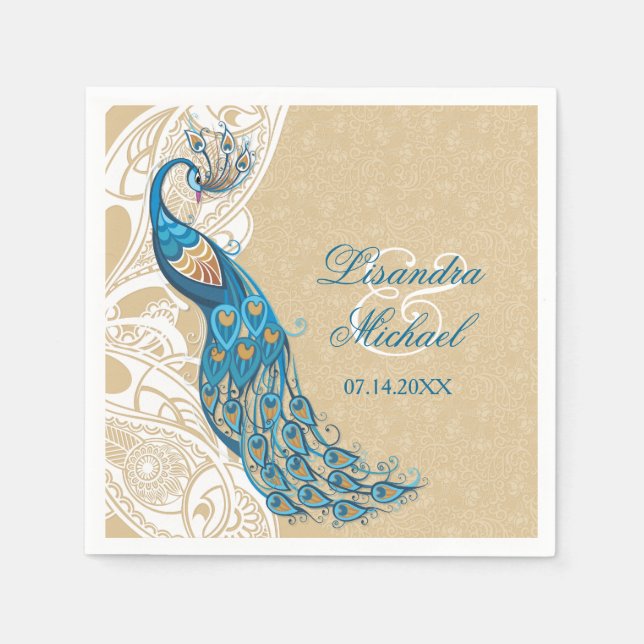 Jetables Peacock Lace Elégance 2 Mariages serviettes (Devant)