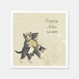Jetables Posh Cats Mariage 2 ivoire Papier serviettes