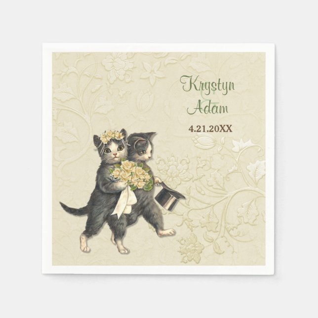 Jetables Posh Cats Mariage 2 ivoire Papier serviettes (Devant)