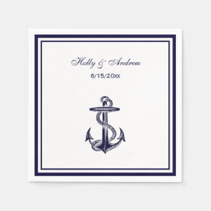 Jetables Serviettes 2 Cadre Bleu Marine Ancre Nautique