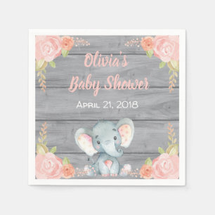 Jetables Serviettes de baby shower d'éléphant rose