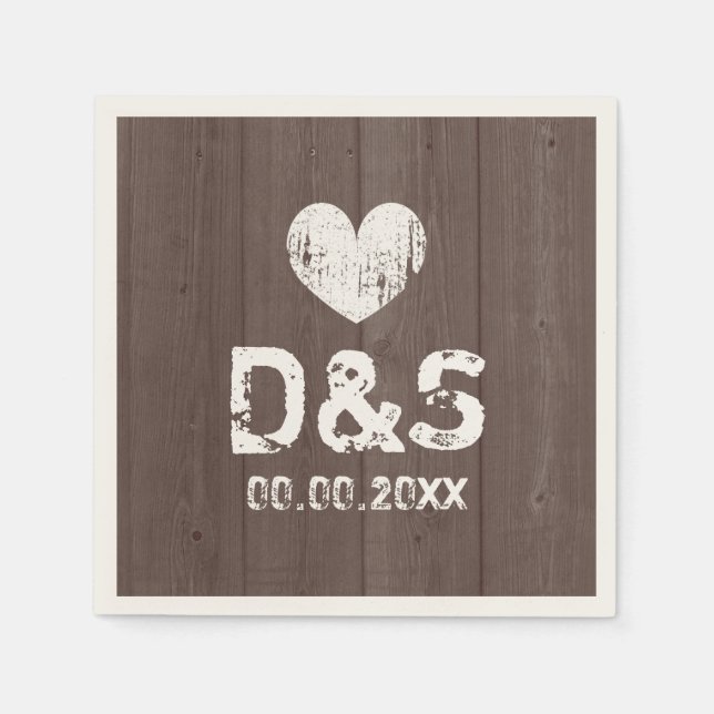 Jetables Serviettes de fête de mariage en bois brun rustiqu (Devant)