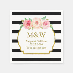 Jetables Serviettes de Mariage de fleurs rose or noir