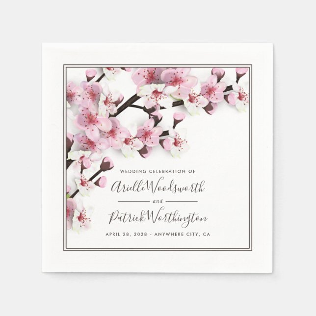 Jetables Serviettes de mariage élégantes en Fleur de Cerisi (Devant)