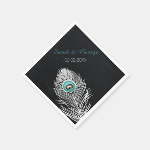 Jetables serviettes de mariage personnalisées avec un paon 