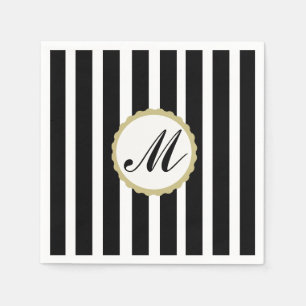 Jetables Serviettes de papier de monogramme noir rayé d'or