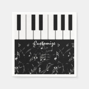 Jetables Serviettes de piano noir et blanc personnalisées 2
