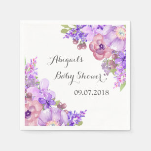 Jetables Serviettes florales pourpres de baby shower de
