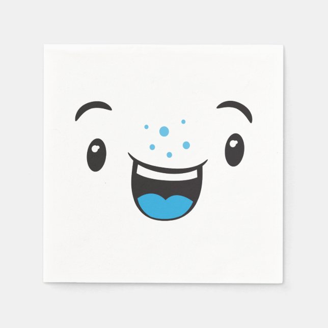 Jetables Serviettes Kawaii face bleu souriant (Devant)