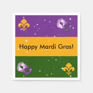 Jetables serviettes Mardi Gras avec masque et fleur de lis