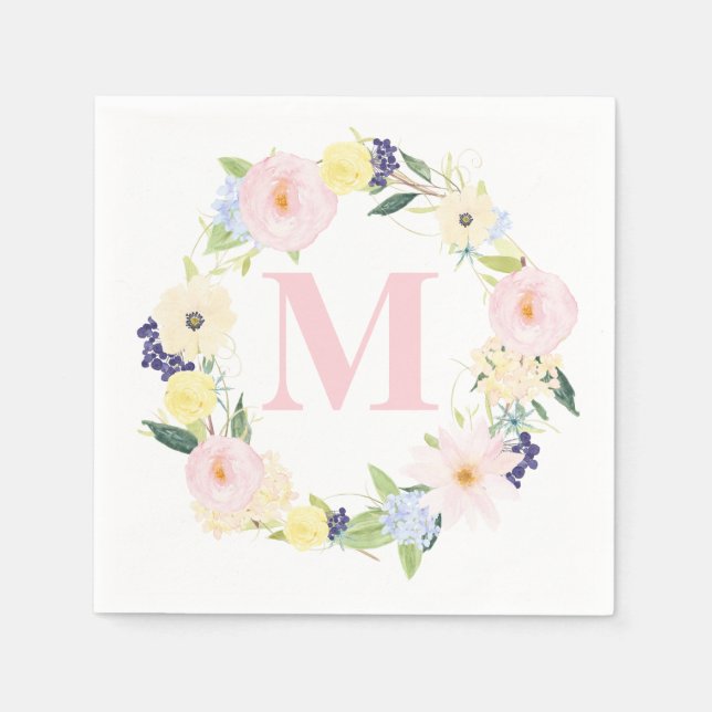 Jetables Serviettes Mariage de monogramme de fleurs de prin (Devant)