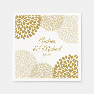 Jetables Serviettes Mariage Floral Gold & Champagne