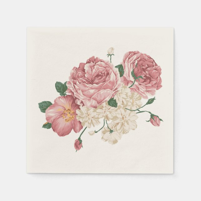 Jetables Serviettes Rose Et Blanches Florales (Devant)