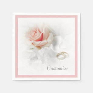 Jetables Serviettes Rose Rose et Anneaux de Mariage Bordure