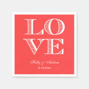 Jetables Serviettes Rouge Corail, Amour Blanc