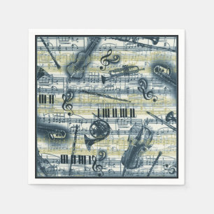 Jetables Serviettes vintages de motif de musique de feuille