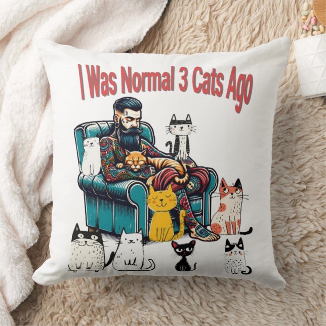 J'Étais Normal Il Y A 3 Chats Coussin - Drôle Chat (Couverture)