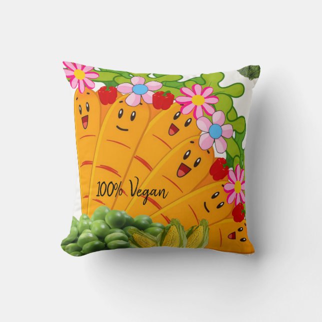 Jeter Oreiller 100% Vegan Carottes Pois Floral (Recto)