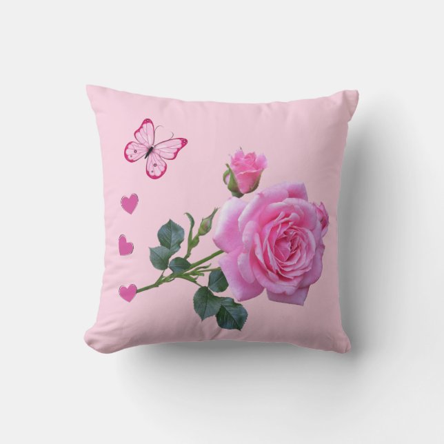 Jeter Oreiller Rose Rose Rose Floral Coeurs papill (Recto)
