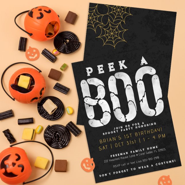 Jetez un oeil à un Boo Kids Halloween Invitation d (Peek A Boo Watercolor Ghost Typography Halloween Birthday Party)