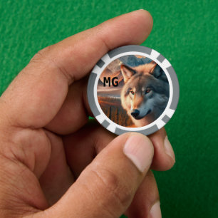 Jeton de poker Loup aquarelle Monogramme