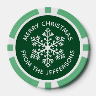 Jetons de poker de Noël Green Snowflake