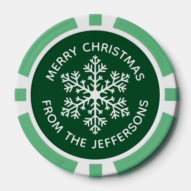 Jetons de poker de Noël Green Snowflake (Recto)
