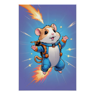 Jetpack Hamster Poster   Funny Cartoon Wall Art