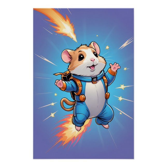 Jetpack Hamster Poster | Funny Cartoon Wall Art (Devant)