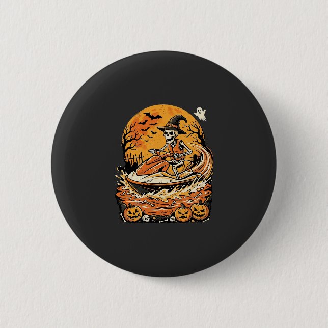 Jetski Halloween Skelett Hexe Kürbis Design_1 Button (Vorderseite)